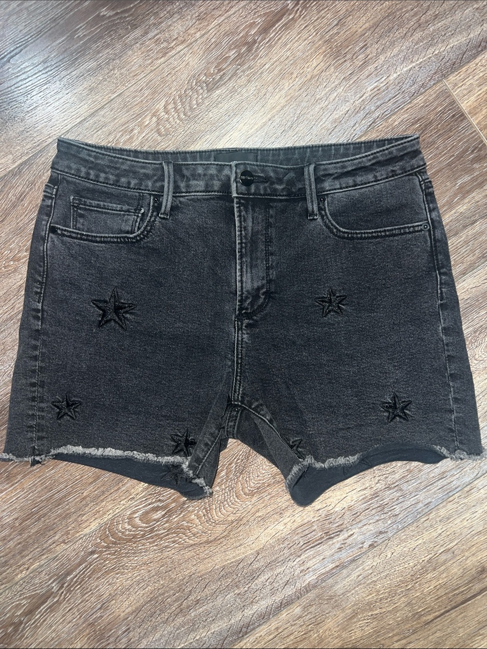 Driftwood Lulu Black Star Vintage Embroidered Denim Shorts W/ Raw Hem 🖤